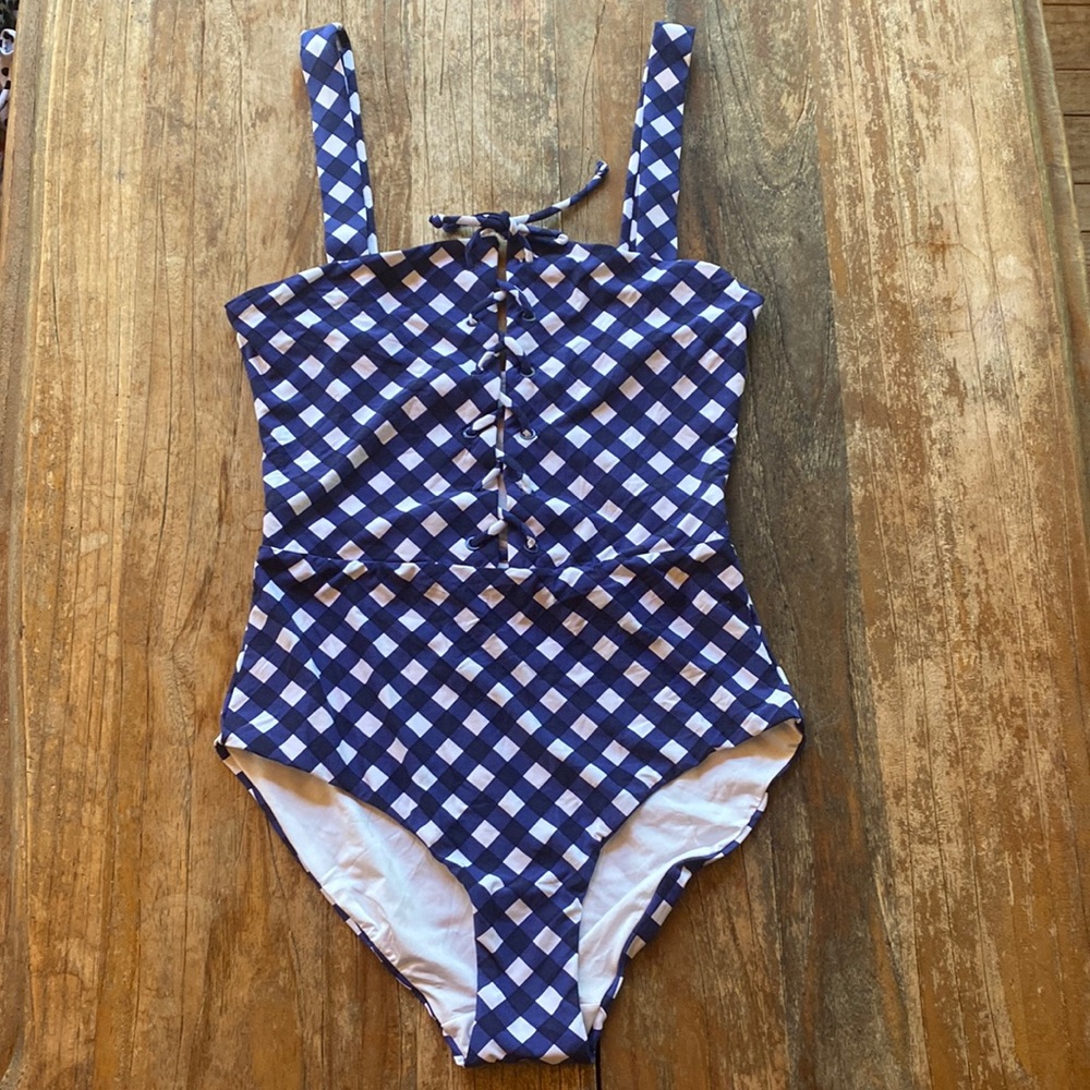NWOT Onia Lace Front Gingham one piece Swimsuit